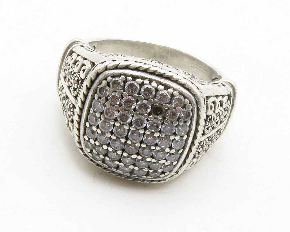 925 Sterling Silver  Vintage Cubic Zirconia Swirl Band Ring Sz 9.5  RG13827