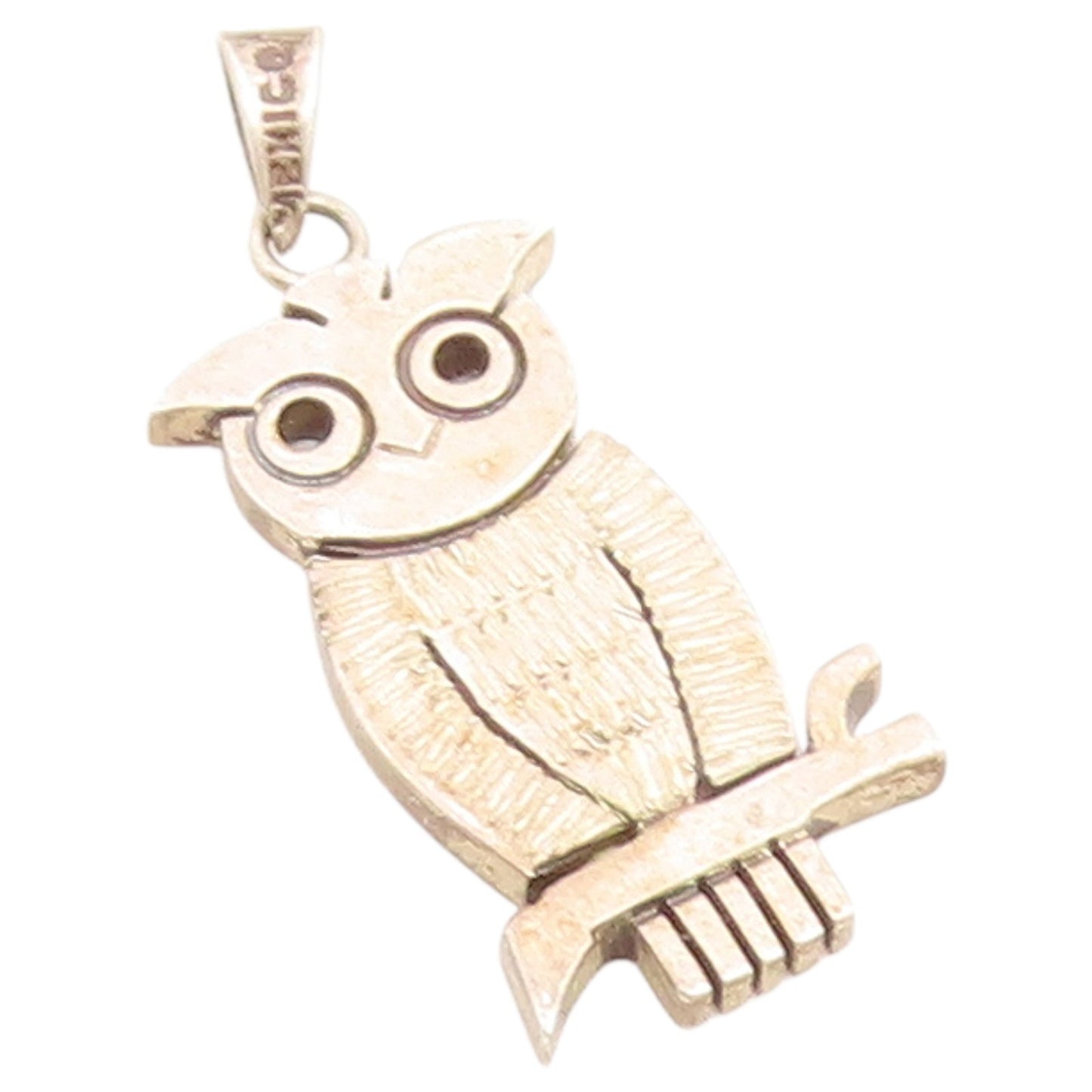 925 Sterling Silver Vintage Pendant MEXICO Textured Wise Owl Charm  PT26507