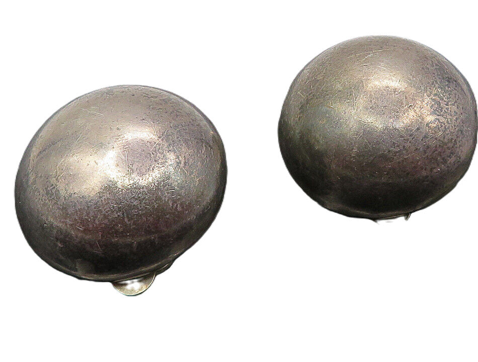 MEXICO 925 Sterling Silver  Vintage Hollow Dome Non Pierce Earrings  EG5893