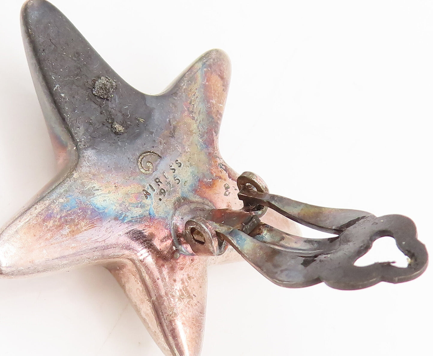 PAT AIRESS 925 Sterling Silver  Vintage Designer Solid Star Earrings  EG12753