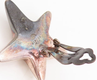 PAT AIRESS 925 Sterling Silver  Vintage Designer Solid Star Earrings  EG12753