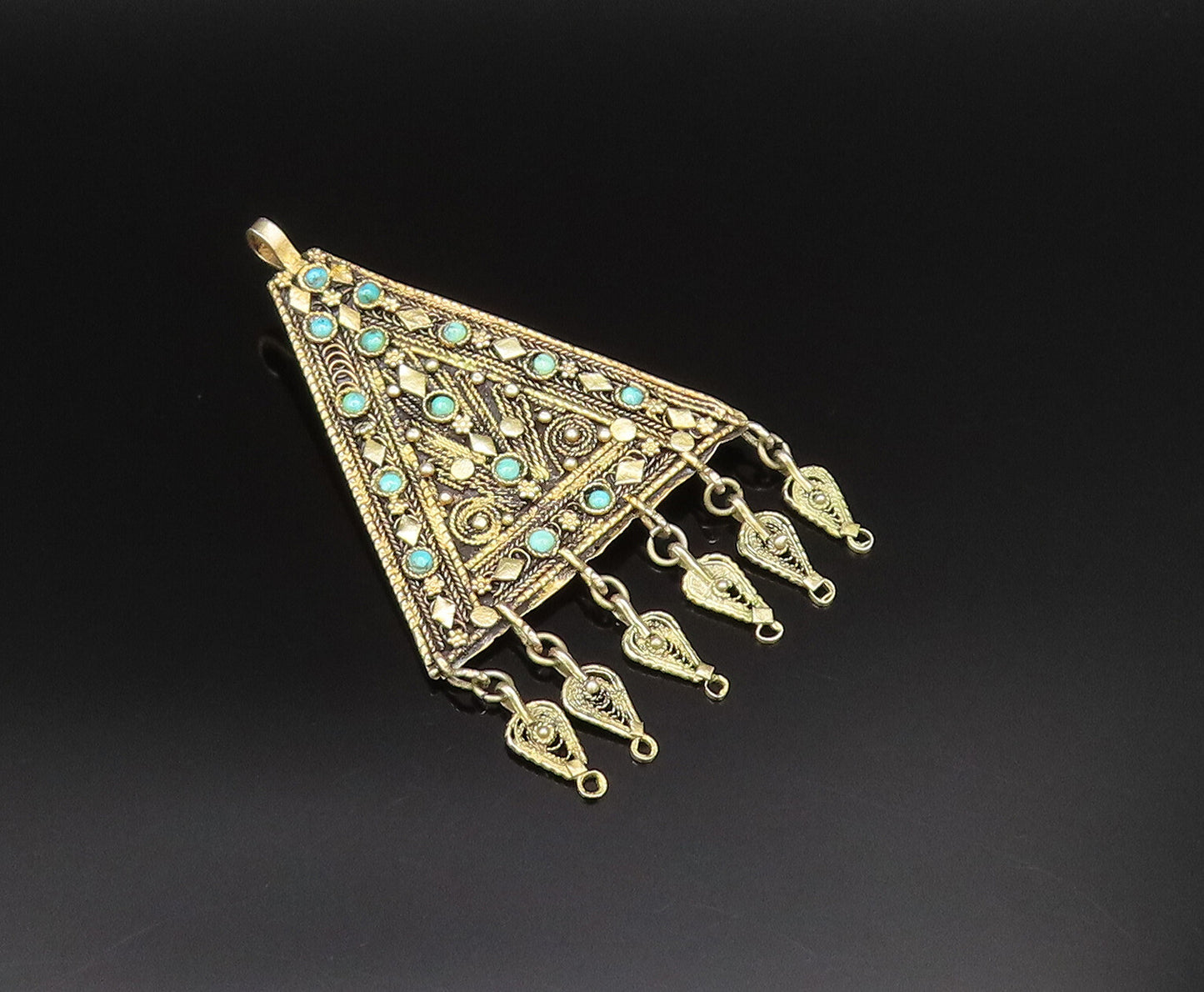 ISRAEL 925 Silver  Vintage Gold Plated Turquoise Pattern Brooch Pin  BP9937
