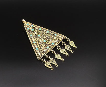 ISRAEL 925 Silver  Vintage Gold Plated Turquoise Pattern Brooch Pin  BP9937