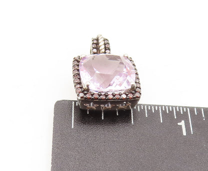 925 Sterling Silver Vintage Pendant Diamonds & Square Cut Purple Topaz  PT23136