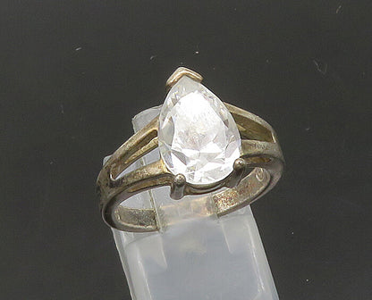 925 Silver  Vintage Tear Drop Cubic Zirconia Solitaire Ring Sz 7  RG22197