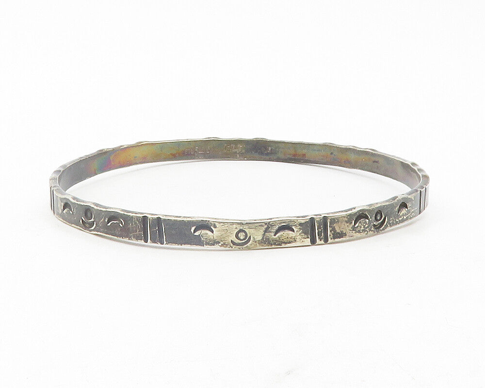 925 Sterling Silver  Vintage Crescent Moon Pattern Bangle Bracelet  BT4706