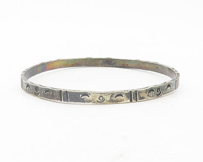 925 Sterling Silver  Vintage Crescent Moon Pattern Bangle Bracelet  BT4706