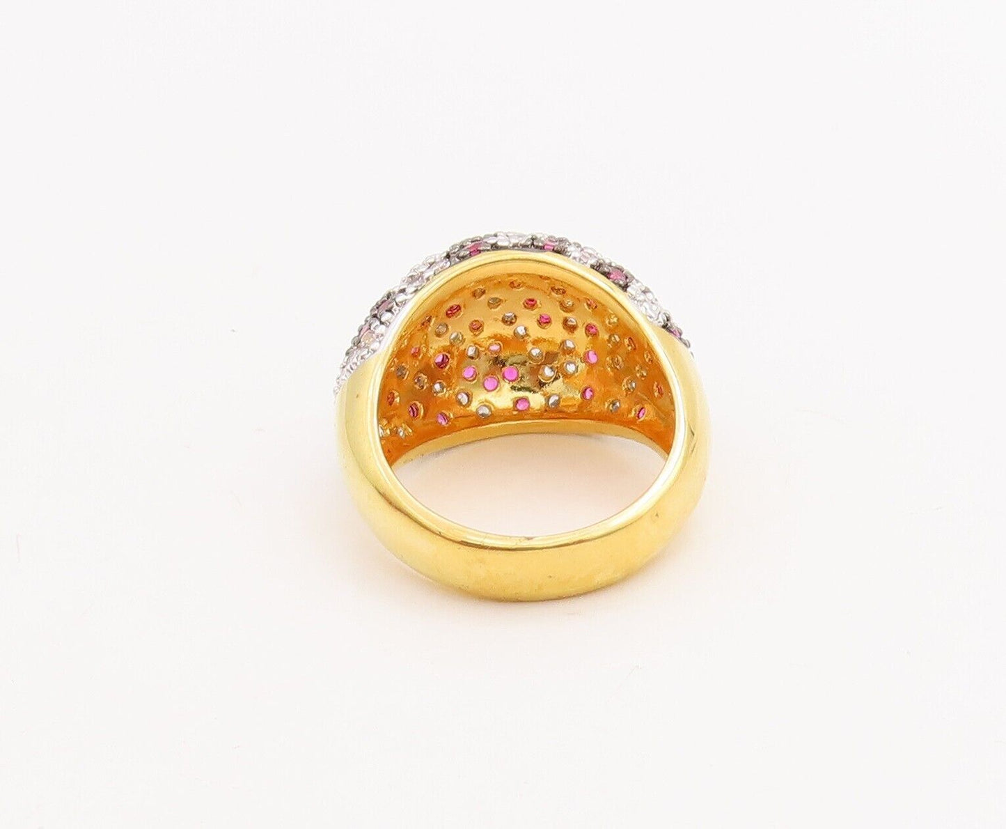 925 Sterling Silver Vintage Ring Domed Pink & White CZ Inlay Band  Sz 7  RG28672