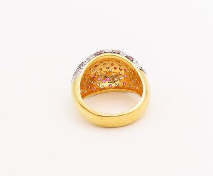 925 Sterling Silver Vintage Ring Domed Pink & White CZ Inlay Band  Sz 7  RG28672