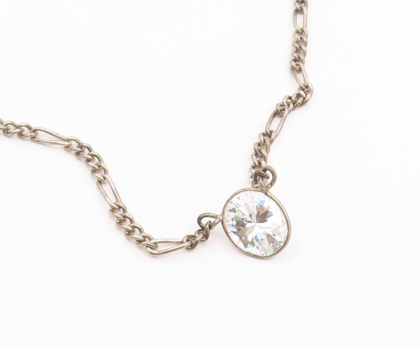 925 Silver  Vintage Inlaid White & Yellow Cubic Zirconia Chain Necklace NE4002