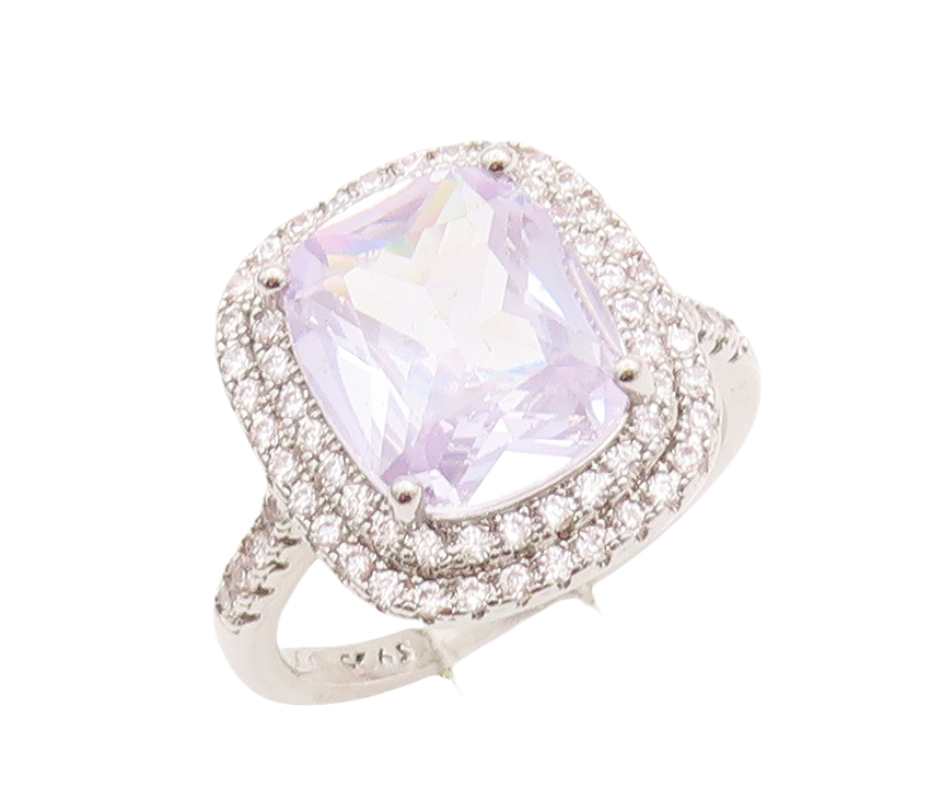 925 Sterling Silver Vintage Ring Rectangle Cut Blue Halo White CZ  Sz 8  RG28979
