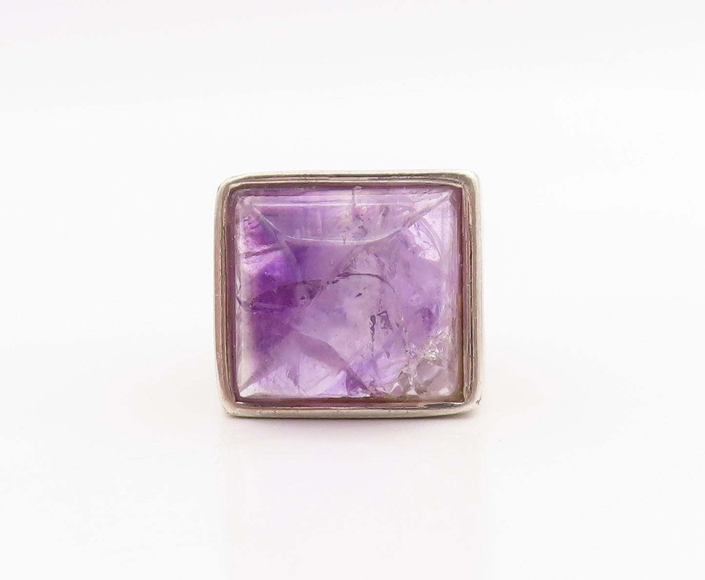 925 Sterling Silver Vintage Ring Amethyst Solid Geometric Band  Sz 9  RG34243