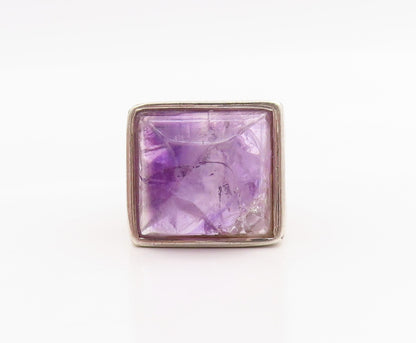 925 Sterling Silver Vintage Ring Amethyst Solid Geometric Band  Sz 9  RG34243