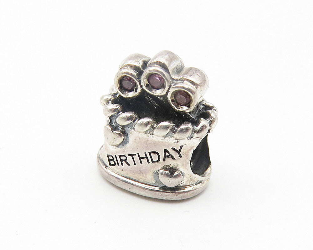 CHAM 925 Sterling Silver  Pink Topaz Happy Birthday Cake Slide Pendant  PT8660