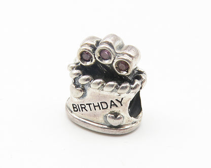CHAM 925 Sterling Silver  Pink Topaz Happy Birthday Cake Slide Pendant  PT8660