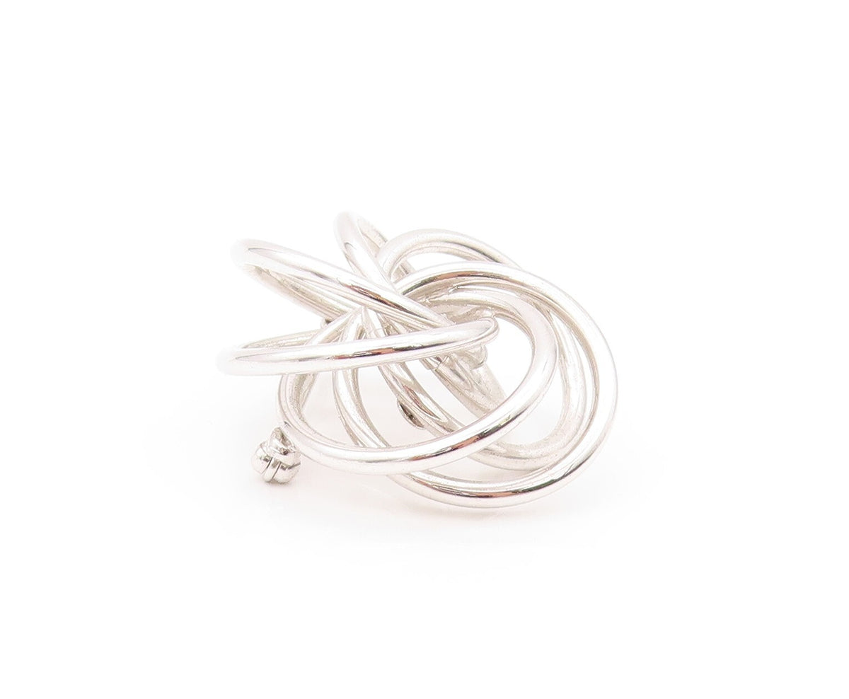 925 Sterling Silver Vintage Brooch Modernist Cutout Rings Flower  BP11519