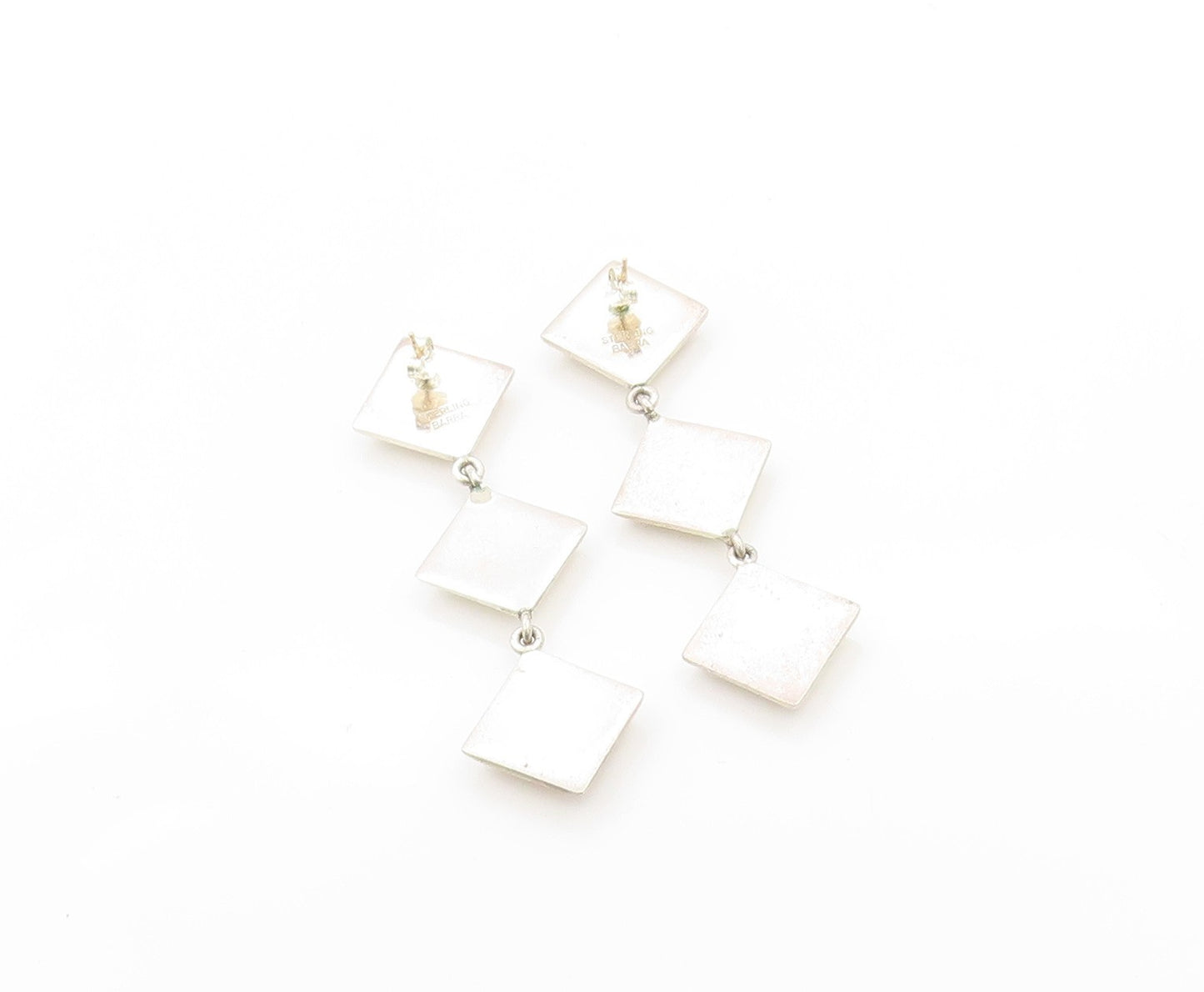 925 Sterling Silver Vintage Earrings BARRA Dangling Drop Square Design  EG13519