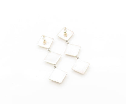 925 Sterling Silver Vintage Earrings BARRA Dangling Drop Square Design  EG13519