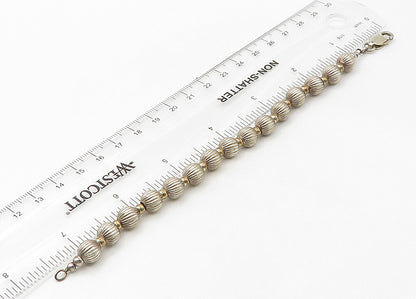 925 Sterling Silver  Vintage Two Tone Fluted Bead Chain Bracelet  BT8529