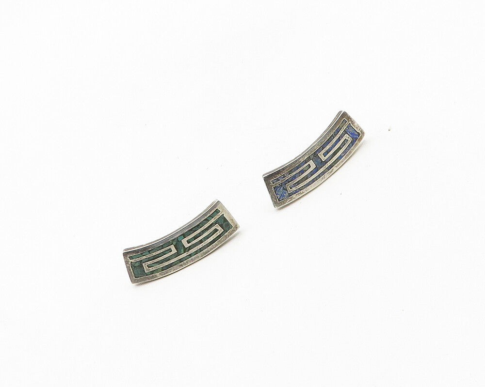 MEXICO 925 Sterling Silver  Vintage Inlaid Turquoise Drop Earrings  EG9302