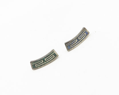 MEXICO 925 Sterling Silver  Vintage Inlaid Turquoise Drop Earrings  EG9302