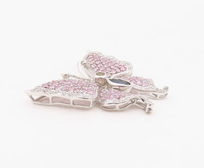 925 Sterling Silver Vintage Pendant Real Diamonds & Gemstone Butterfly  PT26338