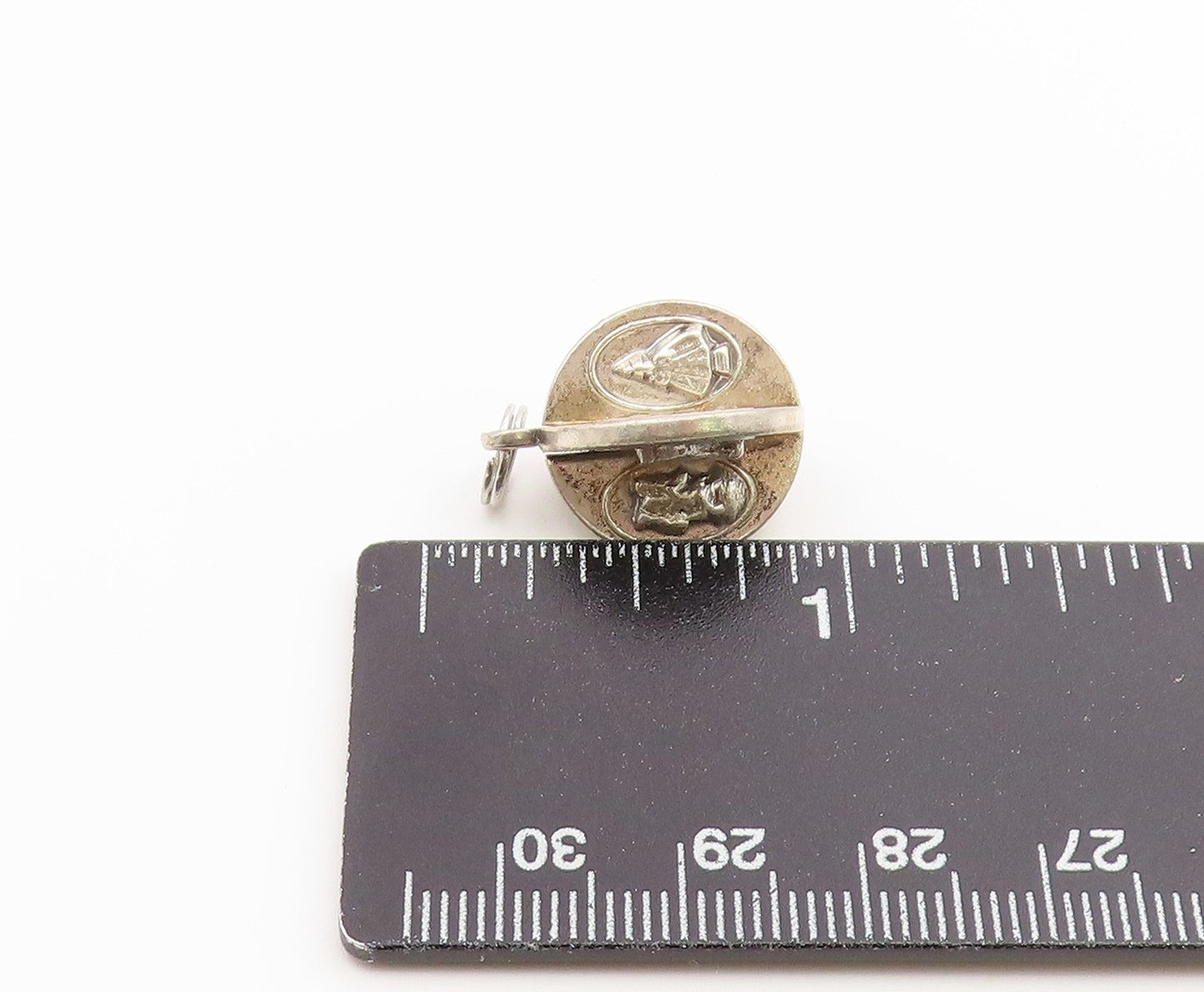 925 Sterling Silver Vintage Pendant Classic Religious Swivel Orb Charm  PT26563