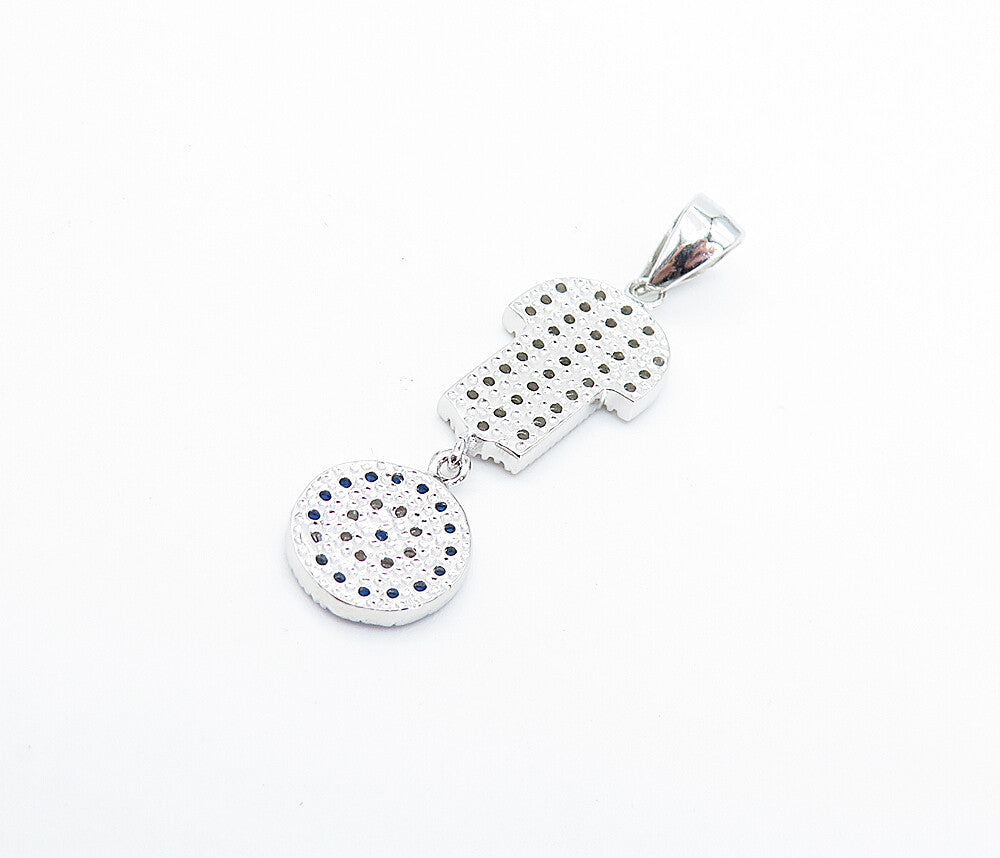 925 Sterling Silver  Petite Shiny Cubic Zirconia Hamsa Evil Eye Pendant PT5921