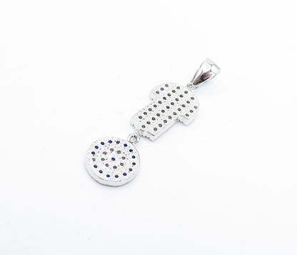 925 Sterling Silver  Petite Shiny Cubic Zirconia Hamsa Evil Eye Pendant PT5921