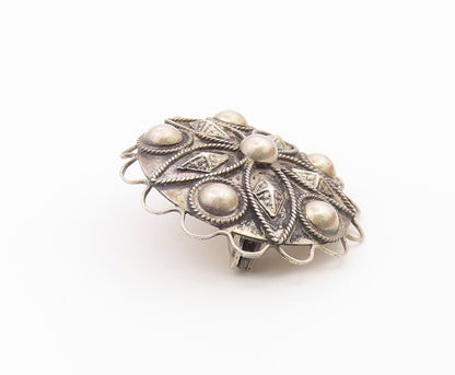 925 Sterling Silver  Vintage Wavy Edge Beaded Floral Brooch Pin  BP9619