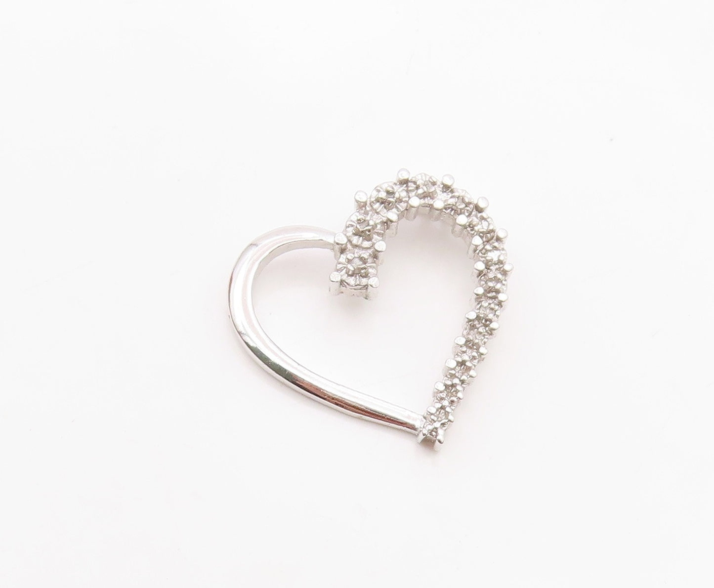 925 Sterling Silver  Shiny Genuine Diamonds Open Love Heart Pendant  PT10967
