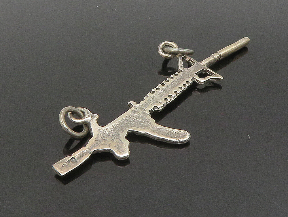 925 Sterling Silver  Vintage Machine Gun Dark Tone Pendant  PT19641