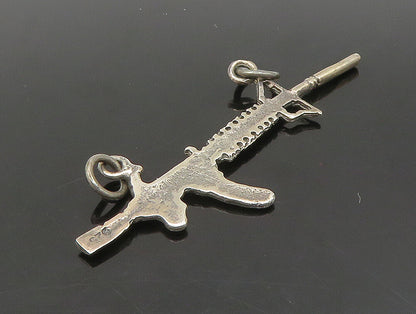 925 Sterling Silver  Vintage Machine Gun Dark Tone Pendant  PT19641