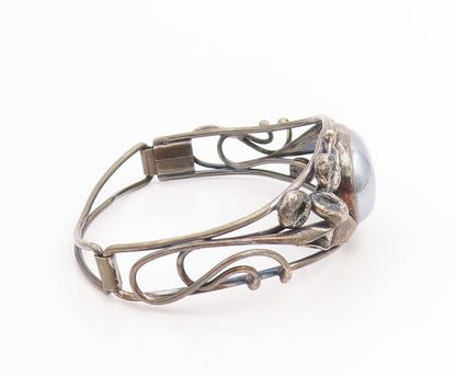925 Sterling Silver Vintage Bracelet POLAND Hematite Floral Bangle  BT11841