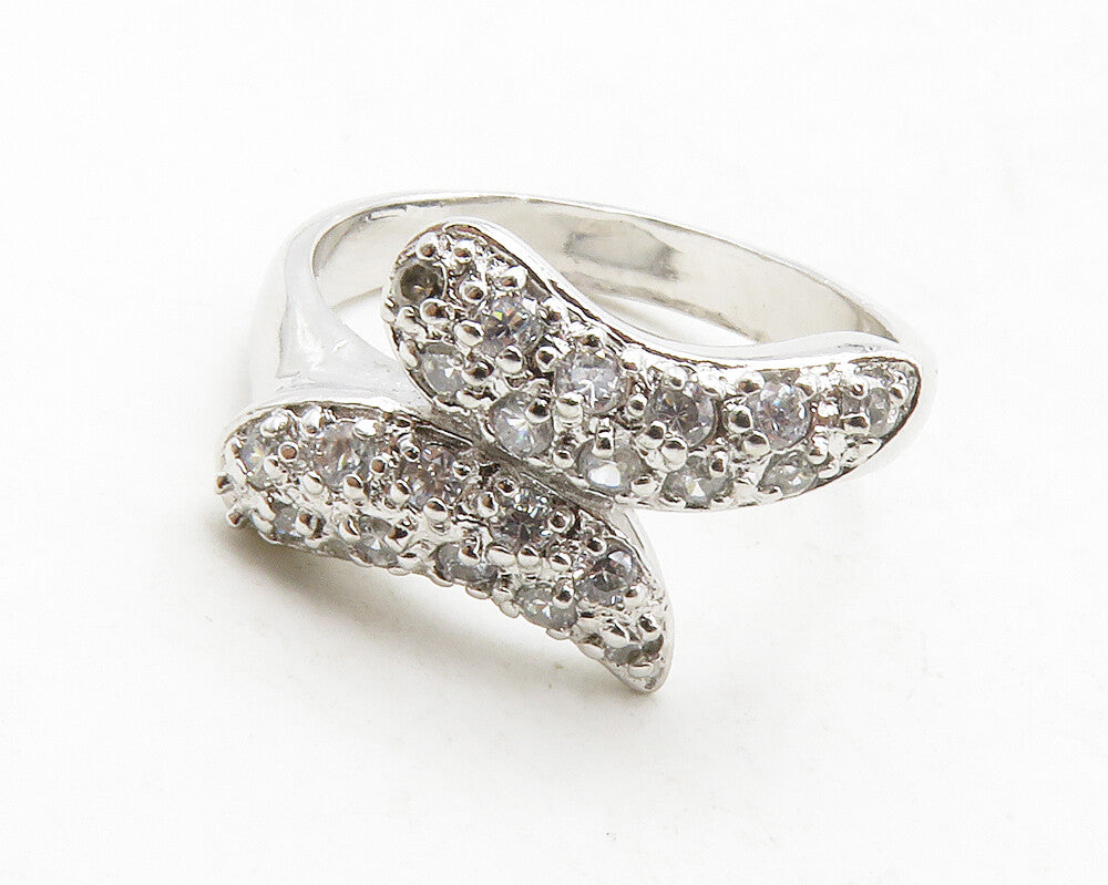 925 Sterling Silver  Sparkling Cubic Zirconia Bypass Band Ring Sz 8  RG13492