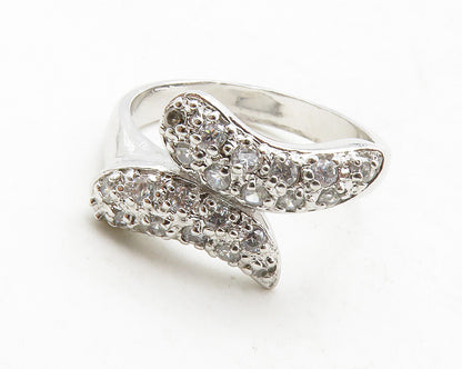 925 Sterling Silver  Sparkling Cubic Zirconia Bypass Band Ring Sz 8  RG13492