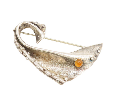 925 Silver  Vintage Designer Beaded Folded Citrine Cloth Brooch Pin  BP10346