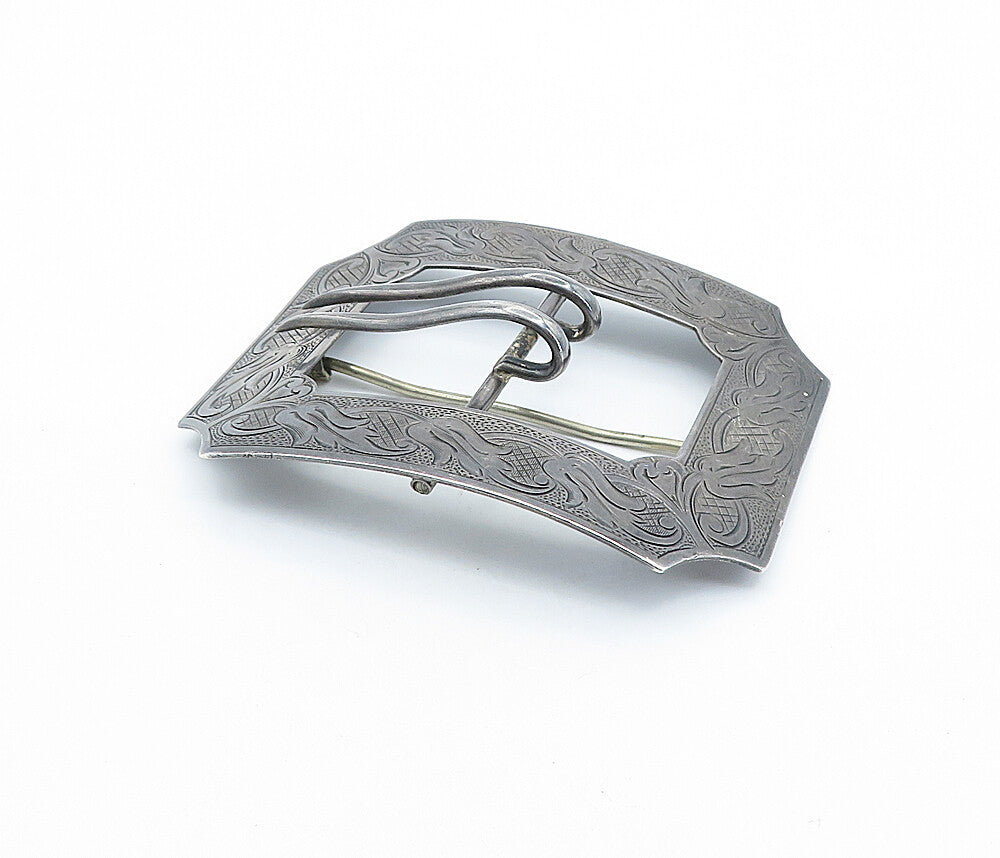 925 Sterling Silver  Vintage Antique Oxidized Belt Buckle Brooch Pin  BP2427