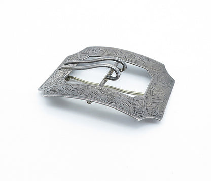 925 Sterling Silver  Vintage Antique Oxidized Belt Buckle Brooch Pin  BP2427