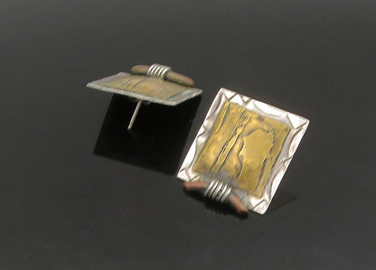 GARDELLA 925 Sterling Silver  Vintage 2 Tone Modernist Drop Earrings  EG11238