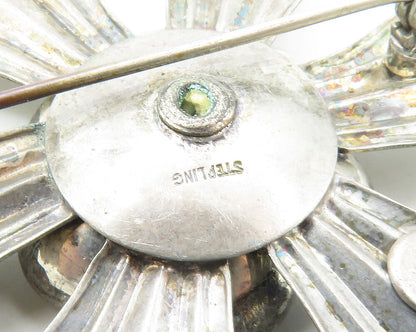 HARRY ISKIN 925 Sterling Silver  Vintage Topaz Flower Motif Brooch Pin  BP6675
