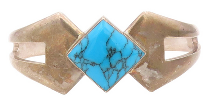 925 Sterling Silver Vintage Bracelet MEXICO Designer Square Turquoise BT11325