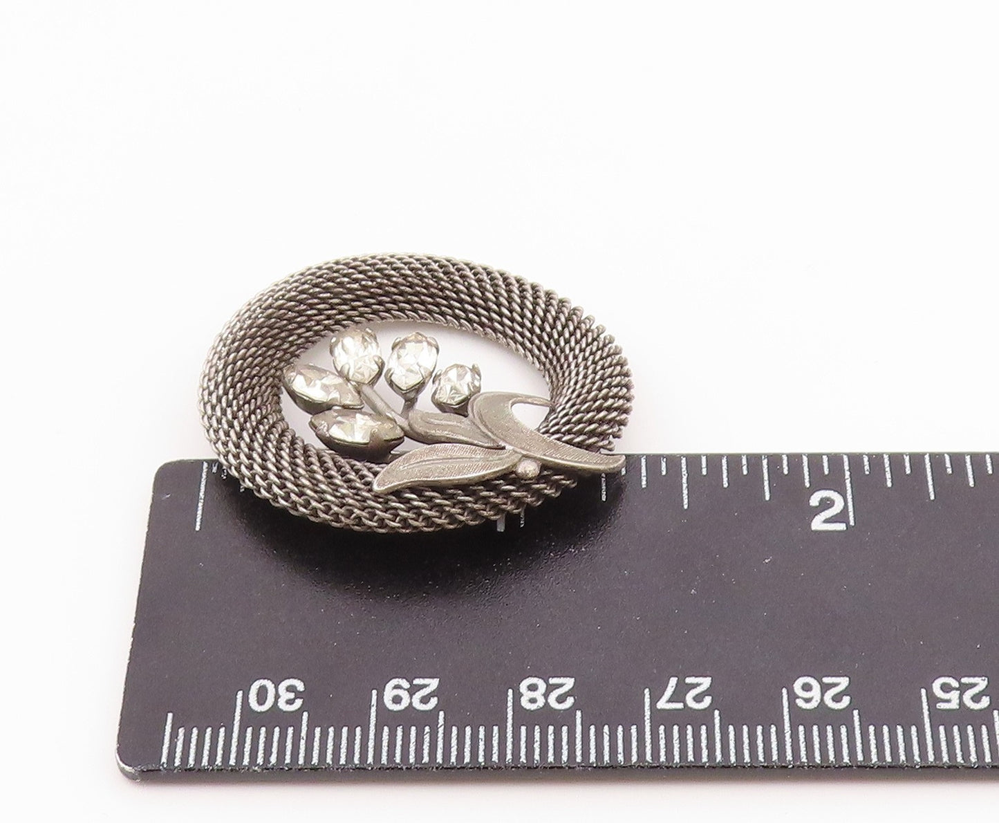 925 Sterling Silver  Vintage Round Mesh Topaz Flower Pedals Brooch Pin  BP9581