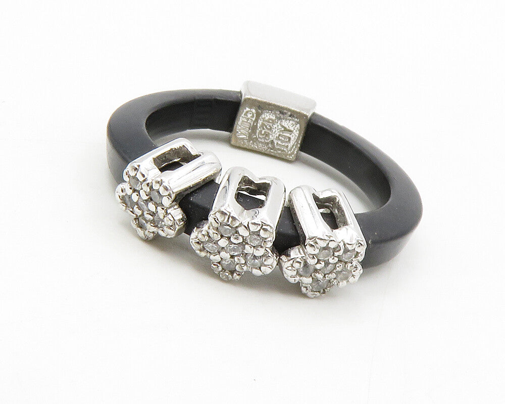 925 Sterling Silver  Shiny Topaz Floral Flexible Band Ring Sz 6.5  RG13863