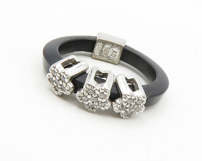 925 Sterling Silver  Shiny Topaz Floral Flexible Band Ring Sz 6.5  RG13863