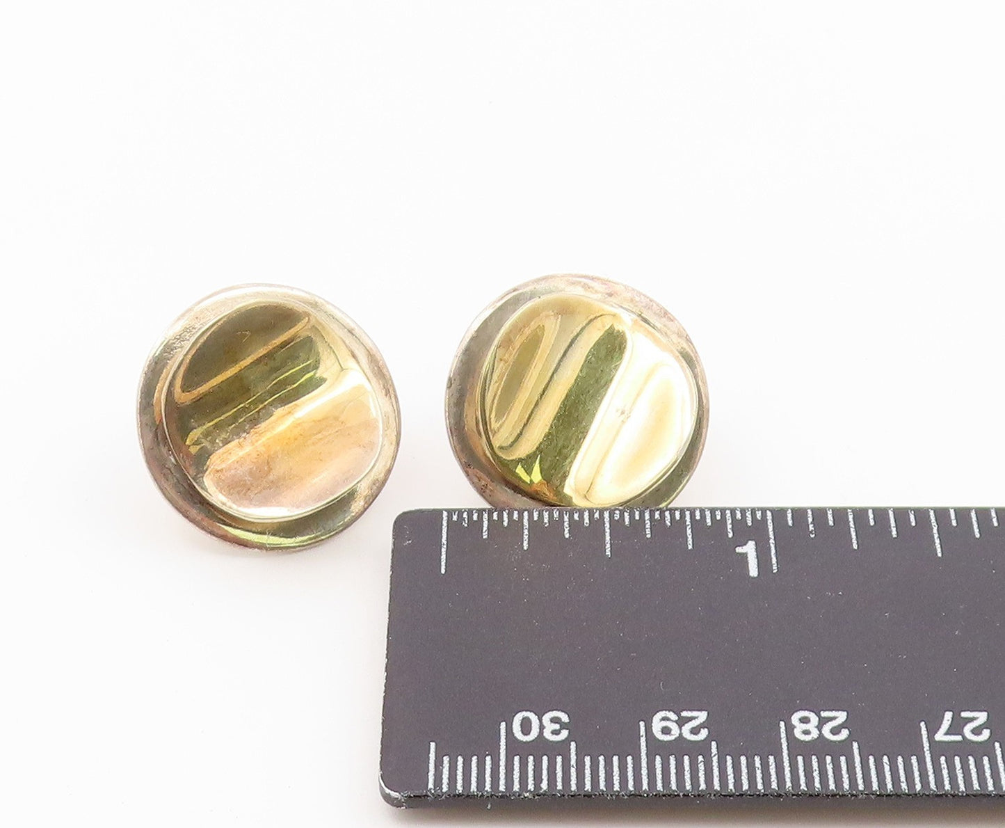 14k Gold & 925 Sterling Silver Vintage Earrings Geometric Disc Studs  EG14473