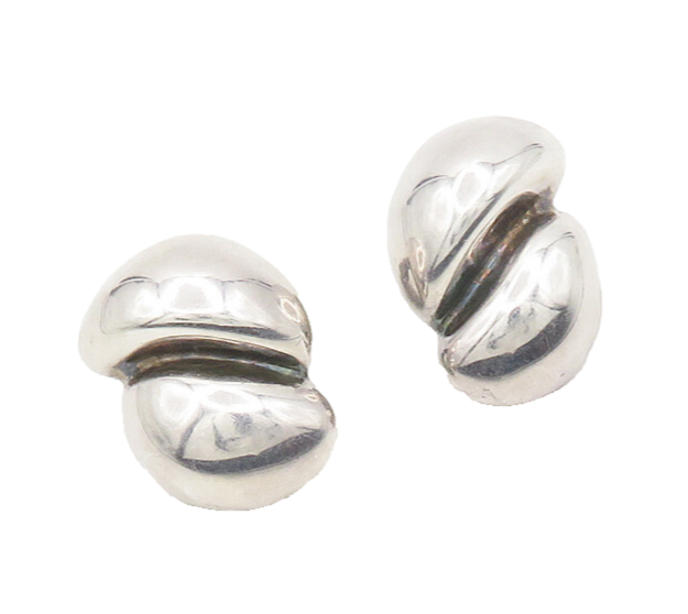DESIGNER 925 Sterling Silver  Vintage Shiny Hollow Non Pierce Earrings  EG9307