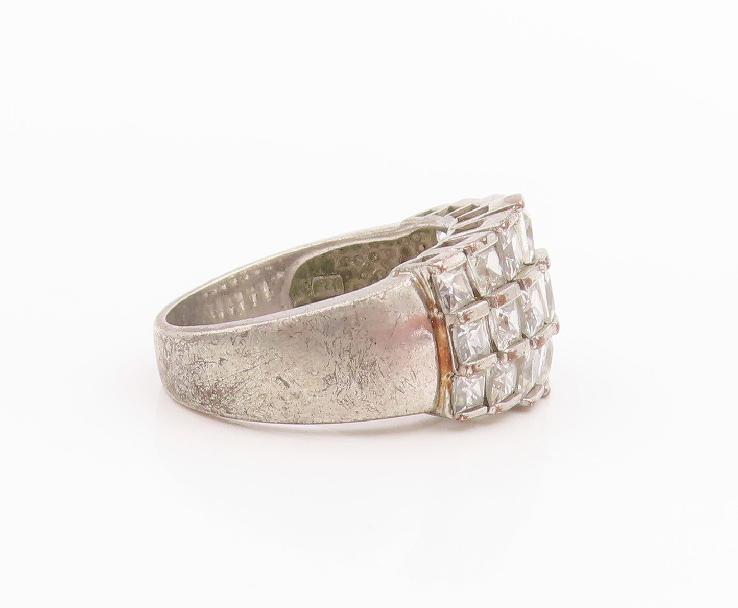 925 Sterling Silver Vintage Ring Designer Square Cut Topaz Design  Sz 6  RG33127