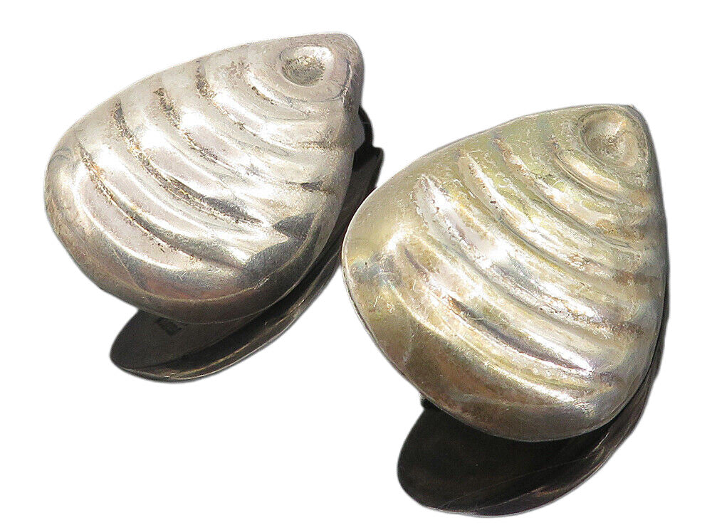 MEXICO 925 Sterling Silver  Vintage Fluted Pear Shape Drop Earrings  EG3840