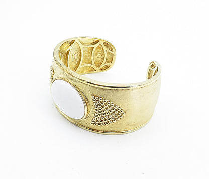 925 Sterling Silver  White Onyx Gold Plated Bubble Detail Cuff Bracelet BT2590